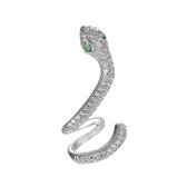 Groen Eye Snake Verzilverd ear cuff - Roestvrij Staal - Verzilverd - Dames Sieraden - Zilveren