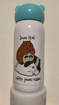 Waterfles voor kinderen - Customized drinkbeker met een naam of text -Kinder Drinkbeker Blauw Beer Dop | 320 ml