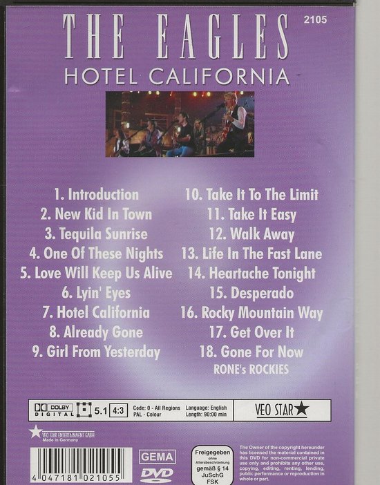 Hotel California (Dvd), THE EAGLES Dvd's