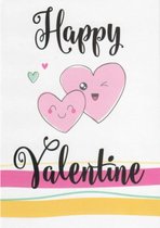 Happy Valentine! Een grappige en leuke wenskaart met hartjes waarin een gezicht te zien is. Een dubbele wenskaart inclusief envelop en in folie verpakt.