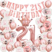 21 jaar verjaardag versiering - 21 Jaar Feest Verjaardag Versiering Set 52-delig - Happy Birthday Slinger & Ballonnen - Decoratie Man Vrouw - Rose goud en Wit