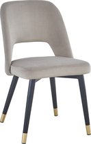 HTfurniture-Cave Light Gray Velvet Dining Chair with Black Leg and Gold Tips-Set of 2