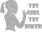 Yes Girl Yes Biker sticker - Auto stickers - Laptop sticker - Auto accessories - Sticker volwassenen - 15 x 12 cm Zilver