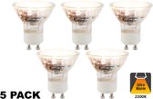 5 PACK - GU10 Led Spot  3 Watt, 250 Lumen, 2200K Flame, Glas