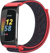 Shop4 - Bandje voor Fitbit Charge 5 - Nylon Zwart Rood