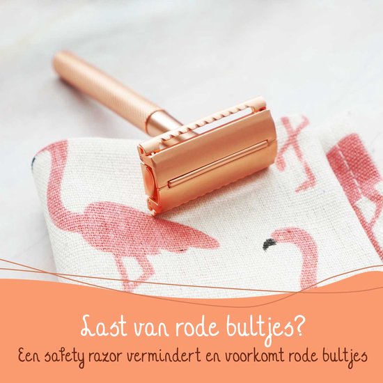 Bamboozy Safety Razor RVS Vlinder + Houder + 20 scheermesjes Rose Gold Goud voor vrouwen dames mannen Double Edge Zero Waste Duurzaam Scheren