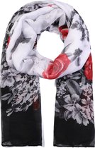 Dunne Sjaal met Bloemen - 180x85 cm - Zwart