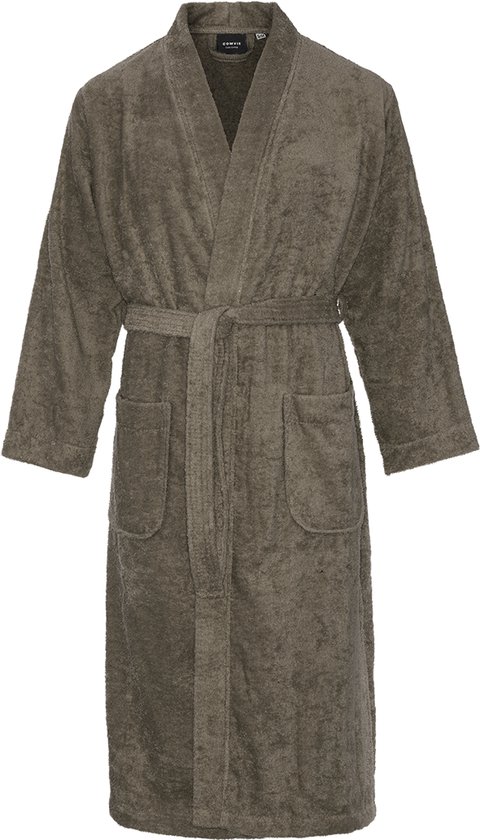 Kimono en éponge de coton – modèle long – unisexe – peignoir femme – peignoir homme – sauna – taupe - S/M