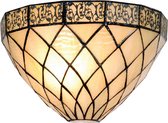 LumiLamp Wandlamp Tiffany 30*15*20 cm E14/max 1*40W Beige, Bruin Metaal, Glas Art Deco Muurlamp Sfeerlamp Glas in Lood