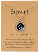 Bixorp Stars Tweeling / Gemini Ketting met Nacht achtergrond Zilverkleurig - Sterrenbeeld Hanger