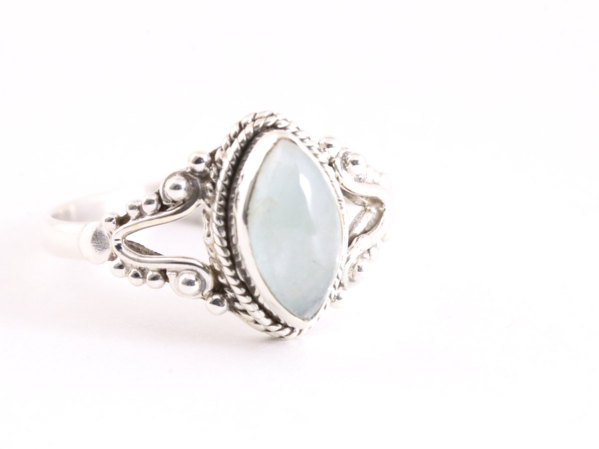 Bague En Aigue-Marine Naturelle – Argent 925 – Taille 55 – Faite Main En France