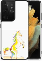 GSM Hoesje Geschikt voor Samsung Galaxy S21 Ultra Leuk TPU Back Case met Zwarte rand Horse Color