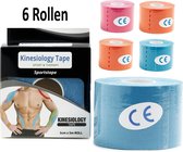 Set 6 rollen Sporttape Kinesiology - Diverse kleuren - Kinesio -  Hardlopen - Hockey - Fitness - Volleybal - Tennis Tape - Spier Pees & Bindweefsel herstel - Rekbaar - Ademend - Th