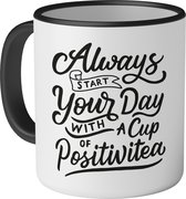 Mok met tekst: Always start your day with a cup of positivitea - 330ml