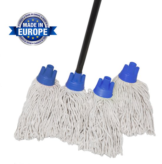 Maus spaanse mop met steel - 4 x dweil blauw en dweilstok - Made in the EU