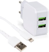 Oplaadstekker Adapter USB-A & USB-A Snellader (iPhone 12 & 13) met Lightning USB Kabel- USB Oplader - 2 USB Poorten Lader - Apple - Oplader Telefoon
