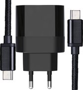 Universele USB-C adapter/oplader met Sterke USB-C Kabel - 1 Meter - Snellader (20W) - Zwart