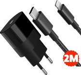 Oplaad Adapter 20W USB-C + 2 Meter kabel - Power Adapter oplader - Zwart - Geschikt voor Apple iPhone 12 - Apple iPad - USB-C Apple Lightning - Snellader iPhone 12 / iPad / X / 11