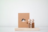 Houten Poppetjes Gezin (peg Doll) XL Op Kaarthouder - Welkom Baby - Kraamcadeau