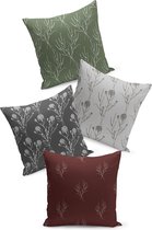 Sierkussens set 4 stuks - INCLUSIEF BINNENKUSSENS 45x45 cm - groen - grijs- bordeaux gebloemd - dubbelzijdig bedrukt - kussensloop - kussens woonkamer - kussenhoes