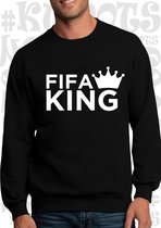 FIFA KING heren trui | sweater - Zwart - Maat XXL - lange mouwen - leuke truien | sweaters - Grappig - humor - quotes - kwoots - Voetbal - Kampioen