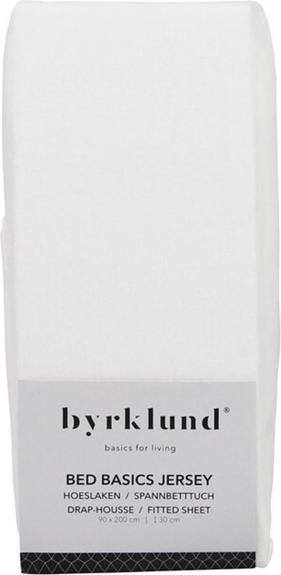 Witte Byrklund jersey hoeslaken verpakking, 100% katoen.