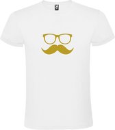 Wit  T shirt met  print van "Bril en Snor " print Goud size XS