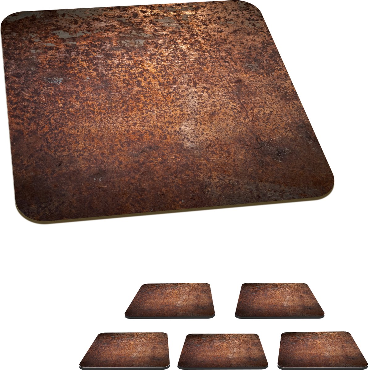 Onderzetters voor glazen - Staal - Roest - Brons - Structuur - 10x10 cm - Glasonderzetters - 6 stuks