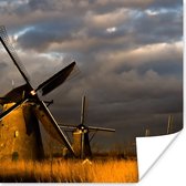 Poster Molen - Nacht - Nederland - 100x100 cm XXL