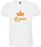 Wit T shirt met print van "Queen " print Oranje size XXL