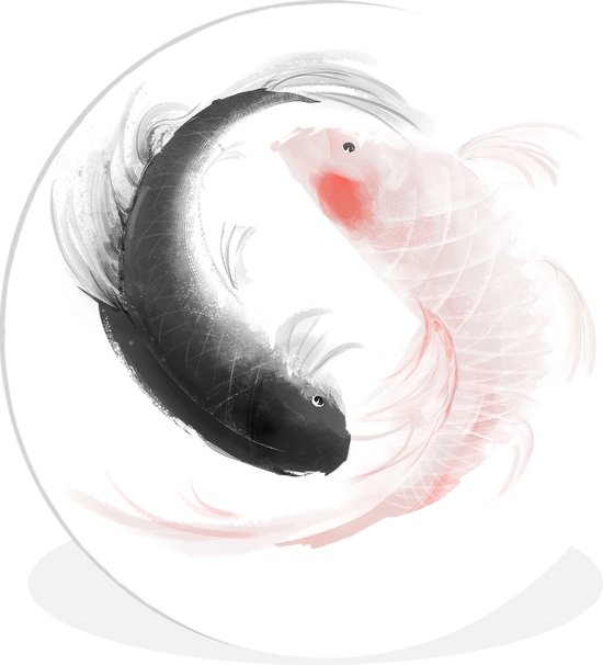 WallCircle - Wandcirkel ⌀ 140 - Een illustratie van het Yin en Yang logo met vissen - Ronde schilderijen woonkamer - Wandbord rond - Muurdecoratie cirkel - Kamer decoratie binnen - Wanddecoratie muurcirkel - Woonaccessoires