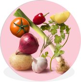 Nature morte légumes sur fond rose Assiette en plastique cercle mural ⌀ 120 cm - impression photo sur cercle mural / cercle vivant (décoration murale)