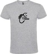Grijs  T shirt met  " I'd rather be Fishing / ik ga liever vissen " print Zwart size L