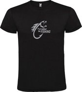 Zwart  T shirt met  " I'd rather be Fishing / ik ga liever vissen " print Zilver size XL