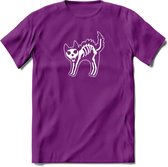 SKKKaleton - Katten T-Shirt Kleding Cadeau | Dames - Heren - Unisex | Kat / Dieren shirt | Grappig Verjaardag kado | Tshirt Met Print | - Paars - XXL