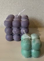 Kaarsen - decoratieve kaarsen SET van 2 - bubbel bubble kubus bollen paars - mint