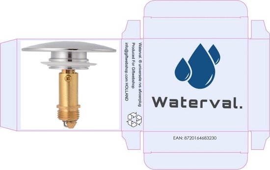 Waterval pop-up waterstopper – Spoelbak Wastafel stopper - Badkamer Gootsteen Plug Stop – 66mm verchroomd - waterval