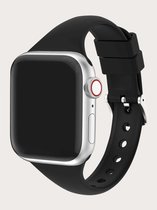 Zwart Dun Siliconen Apple Watch bandje - Zwart Siliconen - 42/44/45 mm - Series 1 2 3 4 5 6 SE - Geschikt voor Apple Watch