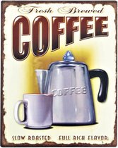 2D metalen wandbord "Fresh brewed Coffee" 25x20cm