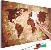 Doe-het-zelf op canvas schilderen - World Map (Earth Colours).