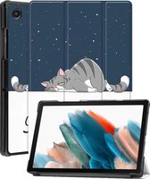 Samsung Tab A8 Hoes Case Hoesje Kat - Samsung Galaxy Tab A8 Hoesje Hard Cover Good Night - Samsung Tab A8 Bookcase Hoes Kat Good Night