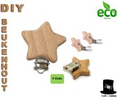 Bob Online ™- 4 Stuks - STER Blanco Beukenhout Jarretel Clips 40mm Blanco - Houten Clips / DIY Jarretel Clip Los – Hobby Material – Houten Kralen – Star Beechwood Wooden Suspender