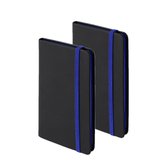 Set van 4x stuks schriften/notitieboekje pu-leer kaft blauw met elastiek 9 x 14 cm - 80x gekleurde blanco paginas