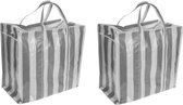 Set van 2x  wastassen/boodschappentassen/opbergtassen wit/grijs - 55 x 55 x 30 - Jumbo shoppers