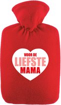 Kruik Voor de liefste mama fleece rood 1,8 liter met bedrukte hoes - warmwaterkruik - Cadeau moeder/ moederdag