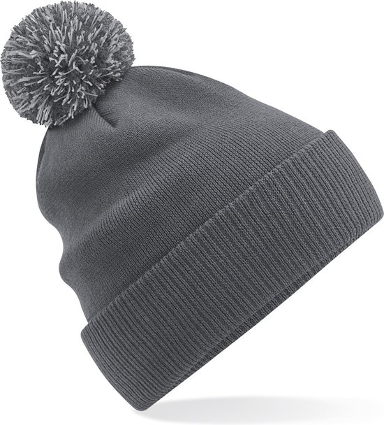 Bonnet d'hiver homme à pompon coloré gris graphite 100% polyester | bol