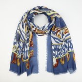 Sjaal - Damessjaal - Dames - Dierenprint - Tijgerprint - Blauw - Chique sjaal - Sjaal met print - Cadeau voor haar