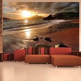 Fotobehangkoning - Behang - Vliesbehang - Fotobehang Zonsondergang aan Zee - Zonsopkomst aan het Strand - 400 x 309 cm