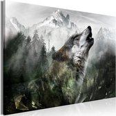 Schilderij - Howling Wolf (1 Part) Wide.