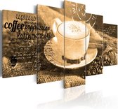 Schilderij - Coffe, Espresso, Cappuccino, Latte machiato ... - sepia.